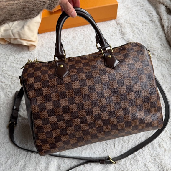 Louis Vuitton Speedy 30 Bandouliere Dameir Ebene Canvas Bag Crossbody Boston - Picture 3 of 17